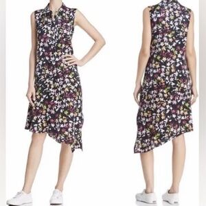 Equipment Black Sleeveless Midi Dress with Multicolor Floral Print